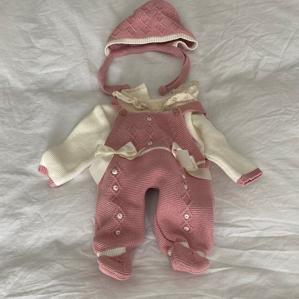 Classic Pink Knit Footie Set with Hat - Baby One-Piece